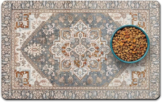 Dog Food Mats for Floors, Absorbent and Quick-Drying Pet Cat Food Mat,Anti-Fouling and Easy-to-Clean Pet Feeding Mat,Dog Bowl Mat for Messy Drinking Water Bowls.12 x20, Bohemia Style