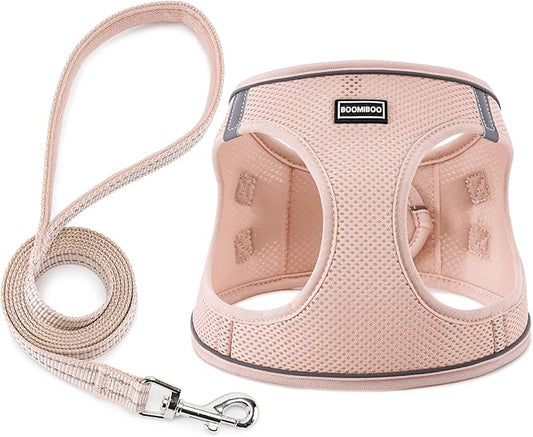Dog Harness with Leash Set, No Pull Adjustable Reflective Step-in Puppy Pet Vest Harnesses for Small Medium Large Dogs and Cats,Light Pink M