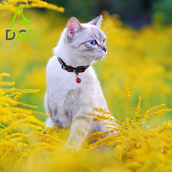 DOCO Cat Collar (Neck Girth - 3/8" x 7.5-12", Weight Upto - 13lb) Reflective Cat Collar with Bell, Breakaway Safety Buckle, Adjustable Nylon Strap for Kittens & Adult Cats (Blue)