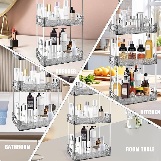 3-Tier Bathroom Counter Organizer Countertop Storage, Dresser Organizer Vanity Tray for Makeup, Perfume Organizer Cosmetics Skincare Shelf - Grey