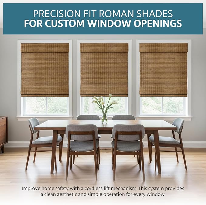 Windowsandgarden Cordless Woven Wood Roman Shades, 49W x 72H, Eastfield Teak