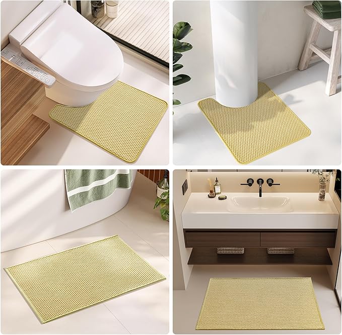 Bathroom Rugs Non Slip Washable, Super Absorbent Thin Bath Mat Small Quick Dry Low Pile Bathroom Rug, Yellow 20"x30"