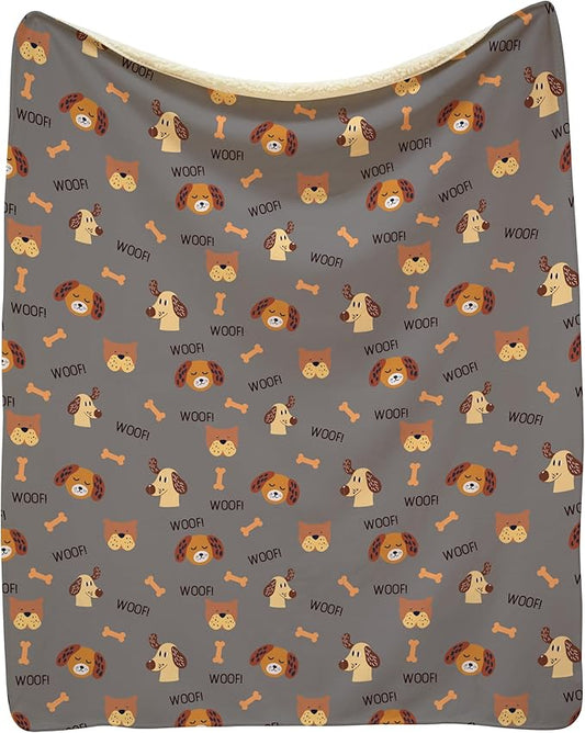 Grey Woof Sherpa Pet Lightweight Blanket - 30" x 40" - Cute for Dogs - Gifts and Puppy Essentials - Printed in America