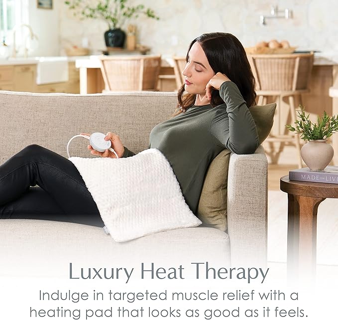 Pure Enrichment PureRadiance Luxury Heating Pad for Cramps, Back, Neck, & Shoulder Pain Relief, Patented Design, Soft Faux Fur & Micromink, 6 Heat Settings, Machine Washable, 12”x24”(Cloud)