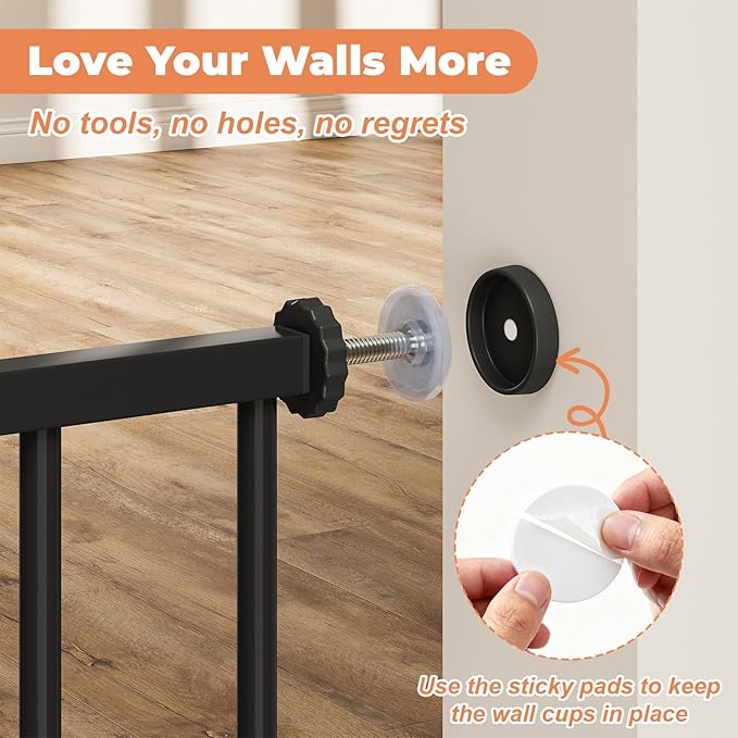 34" Extra Tall Baby Gate for Stairs, Auto Close Stroller Friendly Dog Gate Indoor for Doorways, Pressure Mounted 29"-51" Wide Baby Gate, Easy Walk Through Gate for Children & Pets, Black