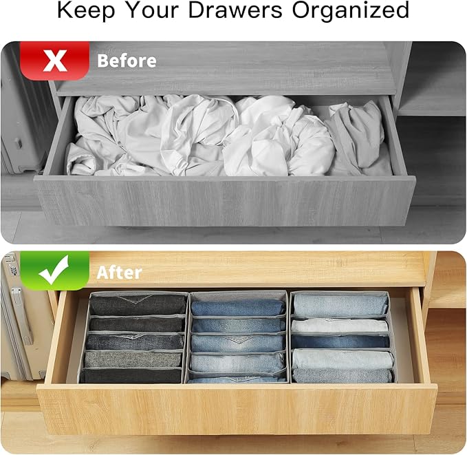 Qozary Pants Jeans Organizer for Closet, 4 Pack Drawer Organizers for Clothing, 5 Grids Wardrobe Clothes Storage for Deep Drawer, T-Shirts, Legging, Short