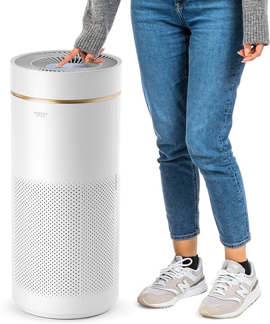IRIS USA WOOZOO True HEPA Air Purifier, H13 filter removes 99.97% of particles, pollen, pet dander, smoke, and odors. Covers up to 1,558 ft², featuring auto mode, air quality indicator, and filtration