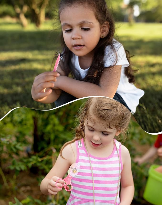 ROBUD Upgraded Bug Catcher for Kids, Bug Catching Kit with Bag Kit, Pink Outdoor Exploration Set for Camping, Montessroi Toy for Kids Coming Closer to Nature，WRP59