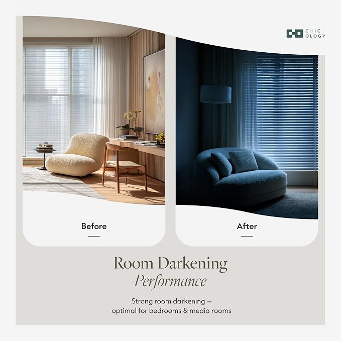 CHICOLOGY Window Shade, Mini Blind, Midnight White, 42x84 inches