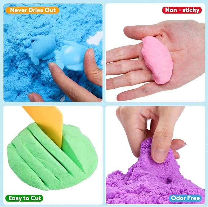 FURWEY Play Sand Set,6.6lbs Colorful Sensory Sand,10 Tools Molds,Art Kit | Play Sand Art Kits for Children Ages 3+ to Relaxing Creative Activities, Sensory Play Set with Tools