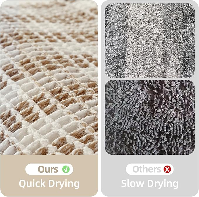 Waffle Bath Mat, Boho Bathroom Rugs Non Slip Washable Absorbent Checkered Bathroom Mat Quick Dry Farmhouse Bathroom Decor, 48"x24" Khaki and White