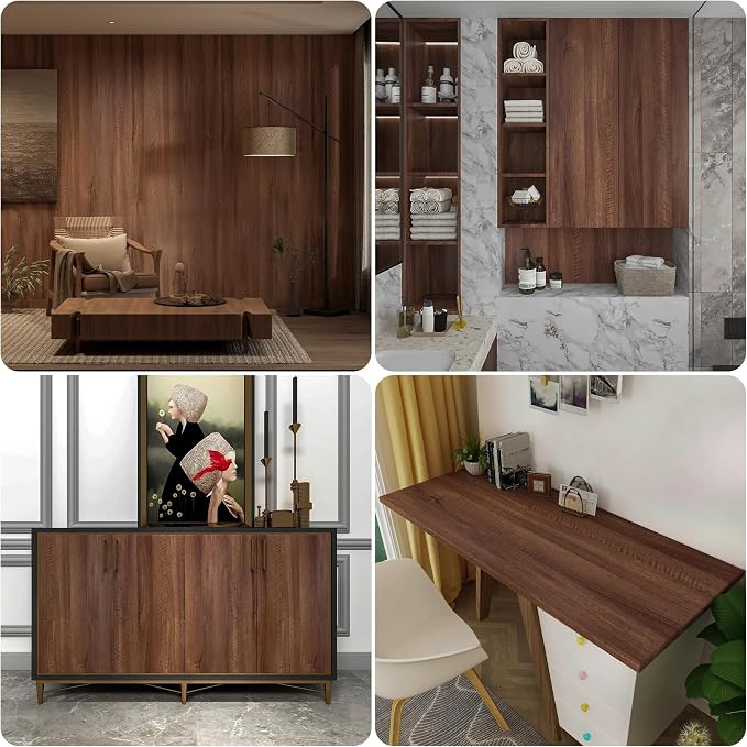 Walnut Wood Contact Paper 31x157 inch Wood Peel and Stick Wallpaper Matt Thick