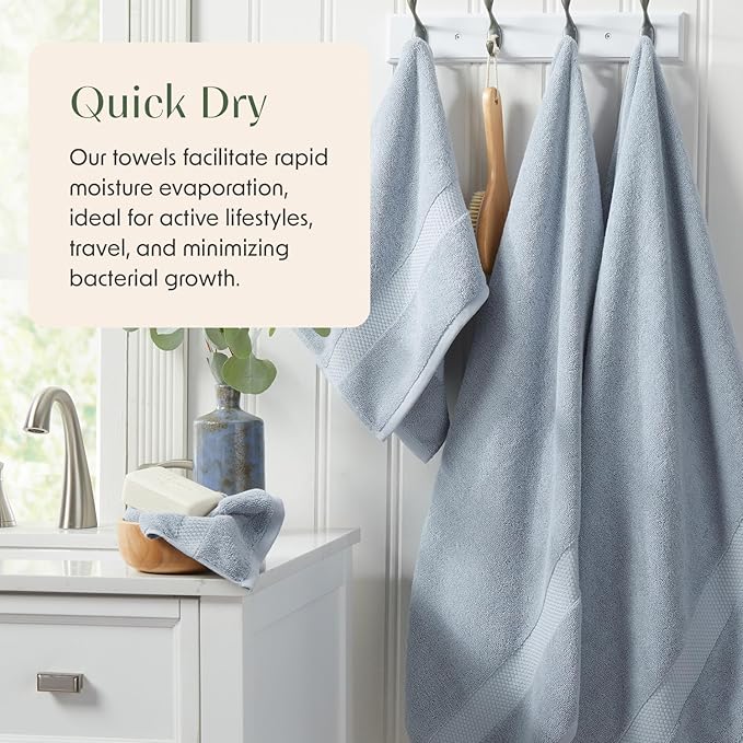Springtree Home Blue Bath Towels Set of 4 | Classic Hotel Bath Towels | 100% Combed Cotton | Absorbent Quick-Dry Towels for Bathroom | Oeko-TEX® Standard 100 Cotton | Cynewski Collection - Blue Fog