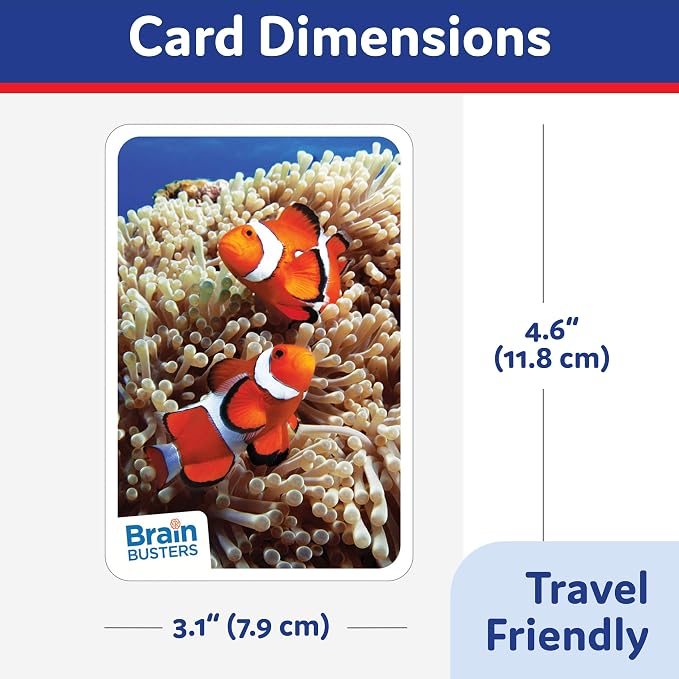 Brain Busters Card Game for Kids, Family Trivia Game Bundle with 120 Flash Cards - Learn and Play with Multiple Choice Trivia Cards About Human Body, Ocean Life, Dinosaurs and Space (Ages 6+)