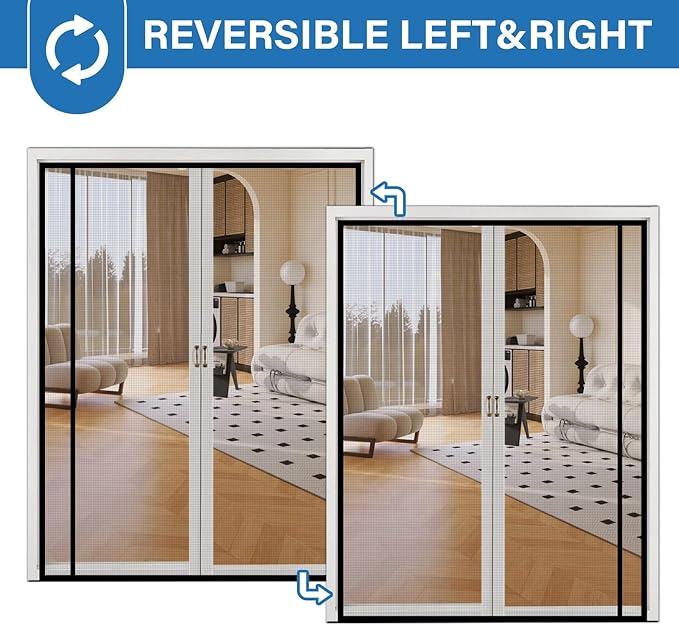 Magnetic Screen Door Left Right Side Opening Upgraded PET Mesh Greater Than Fiberglass and Polyester,Keep Bugs Out,Pet & Kid Friendly,Suitable for Sliding Doors,Patio French Doors-64" X 80"