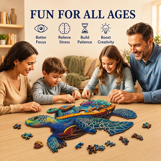 Wooden Jigsaw Puzzles for Adults Teens Kids, Parent & Baby Sea Turtle Wood Puzzle, Wooden Puzzles for Adults, Unique Animal Shaped Puzzle, Fun Challenging Family Games, 300pcs 15.5" x 11.7"
