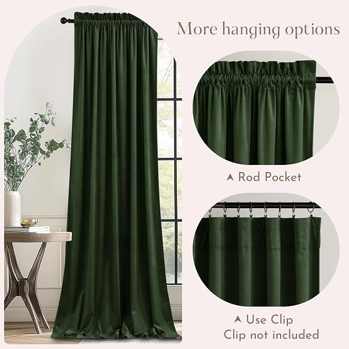 NICETOWN Olive Green Velvet Blackout Curtains 80 inch Long