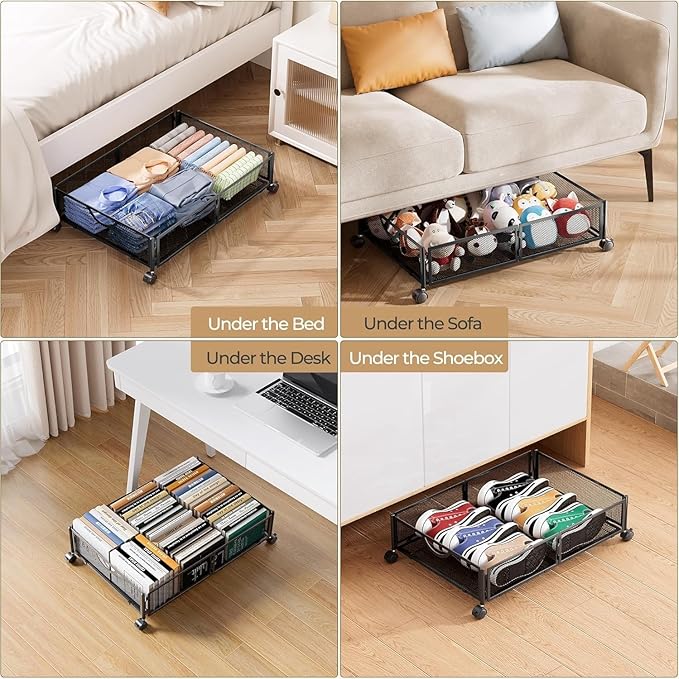 Metal Rolling Under Bed Storage, 2 Pack – Black