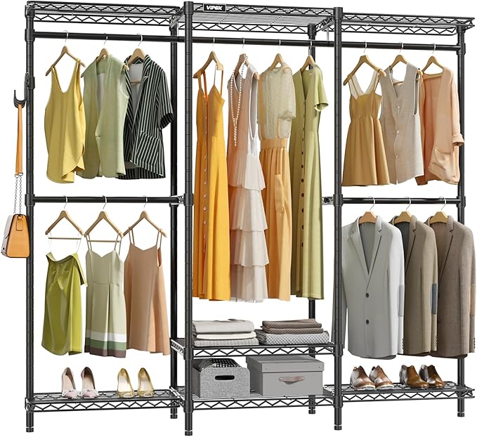 VIPEK V3 Nano Clothes Rack with 4 Semi-Shelves and 3 Standard Shelves, Clothing Rack for Hanging Clothes, Free Standing Closet System, Portable Metal Wardrobe for Bedroom, Max Load 800LBS, Black