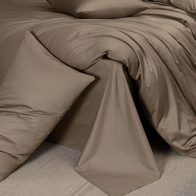 MooMee Duvet Cover Set 100% Extra Long Staple Cotton 600 Thread Count Silky Sateen Smooth Luxury Soft Breathable Durable Hotel Quality Bedding, 3 Piecess (Mocha Brown, Oversized King 120"x98")