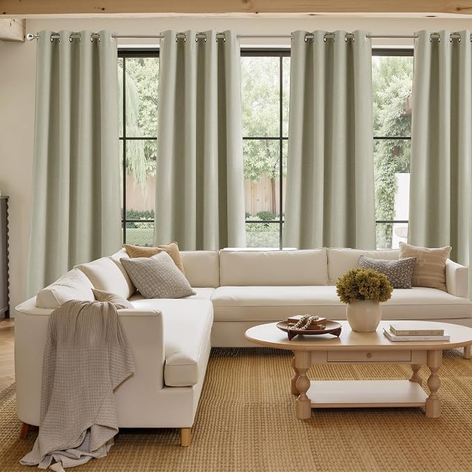 NICETOWN Beige Faux Linen Room Darkening Rod Pocket Curtains 63 inch Length