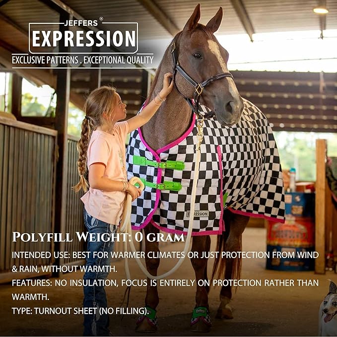 Jeffers Expression 1200 Denier Standard Neck Turnout Sheet, Skater Cowgirl, 72"- Waterproof, Breathable Horse Sheet with 0g Polyfill, No Insulation - Ideal Protection for Wind & Rain, Light Weight