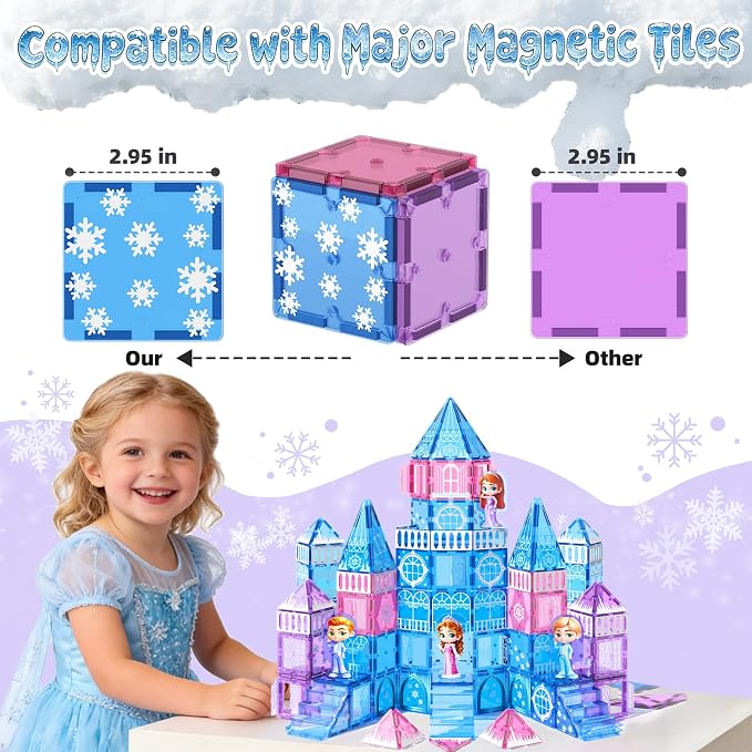 GobiDex 100PCS Magnetic Tiles Princess Castle Building Set with 4 Dolls | Princess Magnetic Blocks Building Toys for Kids Ages 4-8, Colorful Magnetic STEM Toys, 3 4 5 6 Year Old Girl Birthday Gifts