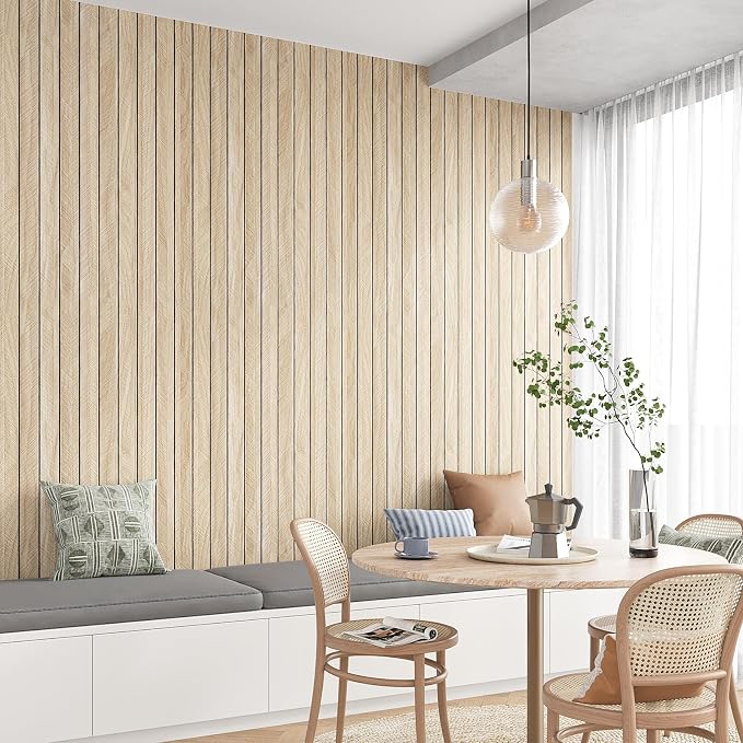VEELIKE White Oak Wood Wall Panels Peel and Stick Foam Slat Wall Panel