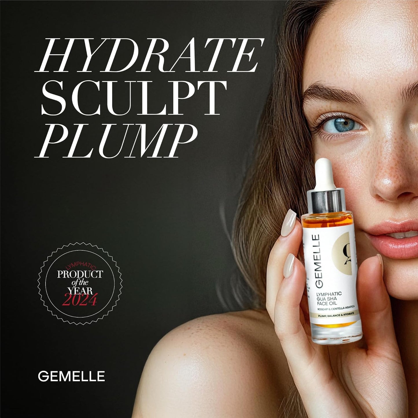 GEMELLE Lymphatic Gua Sha Face Oil | 10x Award Winner | Detox, Plump, Sculpt, Hydrate | Premium Natural Botanical Oil for Gua Sha Facial Tools, Lymphatic Drainage Massager, Jade Gua Sha Stone - 30ml