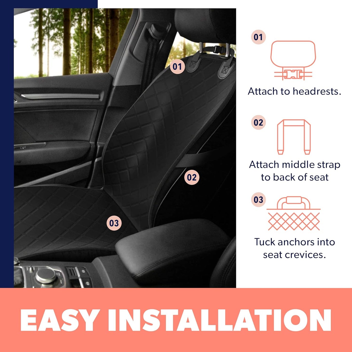 Active Pets Dog Car Seat Cover, Waterproof Front Seat Protector for SUV Truck Sedan, Pet Safety Travel Comfort System with Universal Fit, Black