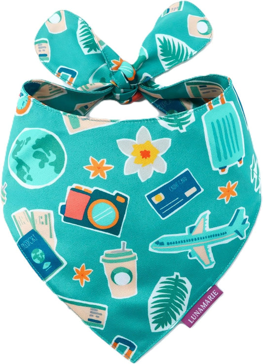 LunaMarie - Luxury Pet Birthday Bandanas -Premium & Silky Poly Fabric | 100% Handmade | Custom Shape Dual Layered (Pawsport Club, Medium)