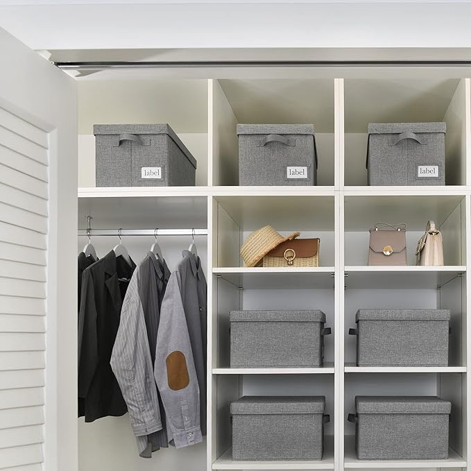 GRANNY SAYS Storage Bins with Lids, Linen Closet Organizers and Storage Baskets for Shelves, Storage Containers for Closet Organization, Large Bins for Storage, Dark Gray, 3-Pack