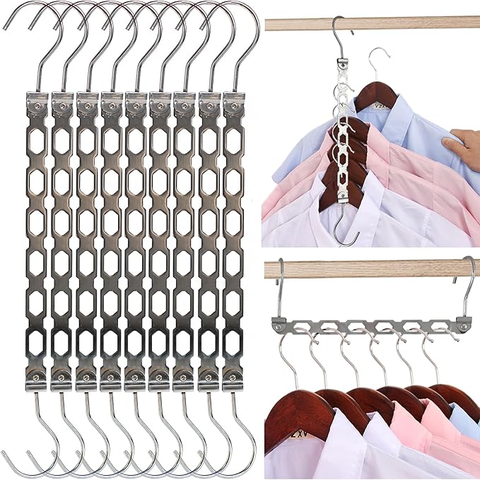 Hangers Space Saving, Metal Hanger Organizer, Closet Space Savers, Collapsible Magic Hangers for Heavy Clothes, Closet Organizers and Storage, College Dorm Room Essentials (Upgrade Chrome Metal)