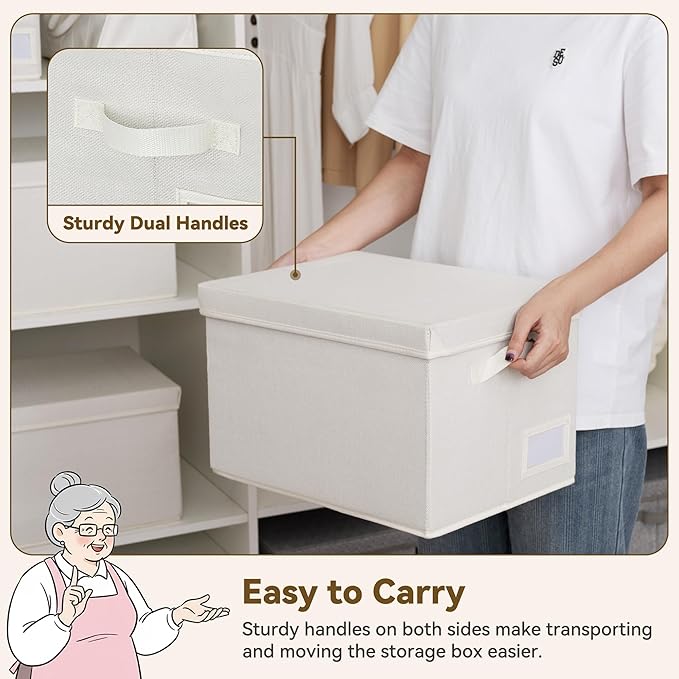 GRANNY SAYS Fabric Storage Bins with Lids, Storage Basket for Clothes, Decorative Storage Boxes, Closet Storage and Organizers, Ivory, 3-Pack