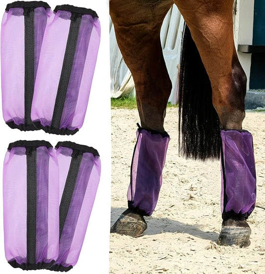 All-Purpose Fine Mesh Horse Fly Boots Breathable Anti-Fly Leggings with Sturdy Support Strips Reduce Annoying Stomping & 360°Leg Protection Durable Easy-Clean Material 4-Pack Lavender Purple