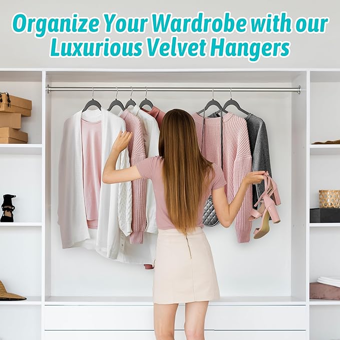 Premium Velvet Hangers 30 Pack - Space-Saving Closet Organizer for Clothes, Non-Slip Flocked Design, Ideal for Shirts and Coats (Black)