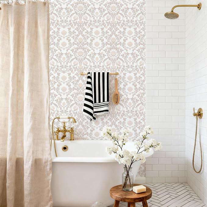 YXTII 17.3" × 393.7" Pink Peel and Stick Wallpaper, Floral Wallpaper