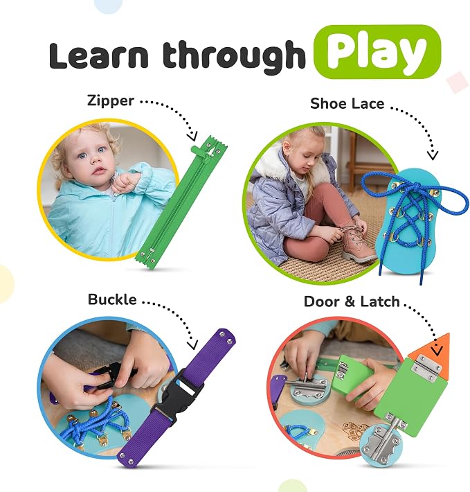 Montessori Busy Board, Premium Wooden Sensory Toy | Busy Board for 3 Year Old with 10 Educational Activities for Fine Motor Skills, Travel Toy