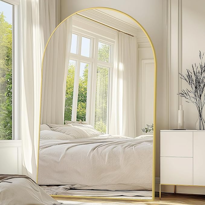 Arched Full Length Mirror with Stand, Extra Large Gold Full Length Body Mirror