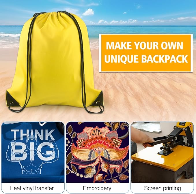 KUUQA 60Pcs Yellow Drawstring Backpacks - Gym, Travel, Storage Bags