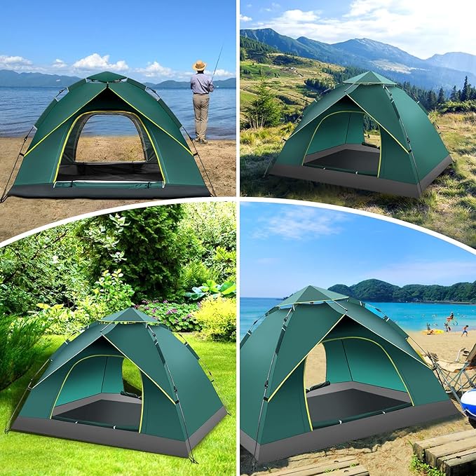 KOMCLUB Camping Tent 1/2/3 Person Tents for Family Camp Tent Waterproof Windproof Outdoor for Backpacking Hiking Easy Setup with Storage Bag,8 Ground ding,4 Windproof Rope