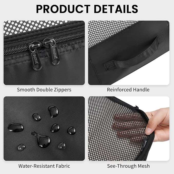 BAGAIL 6 Set Packing Cubes Luggage Packing Organizers for Travel Accessories-Black