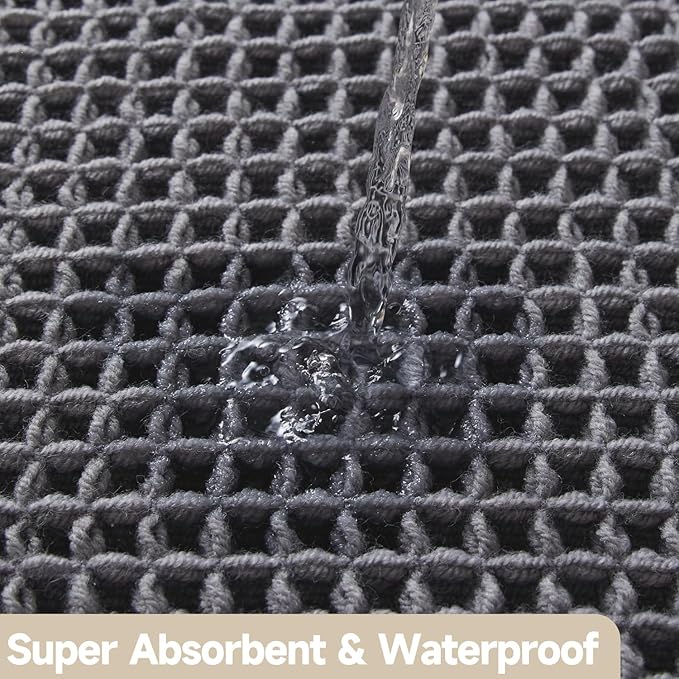 Waffle Bath Mat, Boho Bathroom Rugs Non Slip Washable Super Absorbent Quick Dry Bath Mat Farmhouse Bathroom Decor, 48"x24" Grey