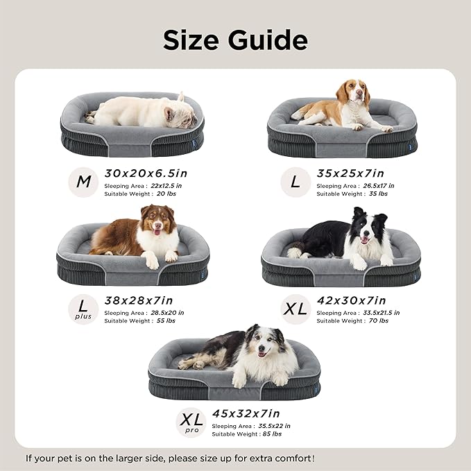 Bedsure XL Orthopedic Dog Beds Large Sized Dog - 360° Oval Bolster Large Dogs Bed for Senior Dogs with Waterproof Washable Cover, Extra Large Comfort Pet Sofa Couch with Ultra-Soft Fleece, Grey, 42"