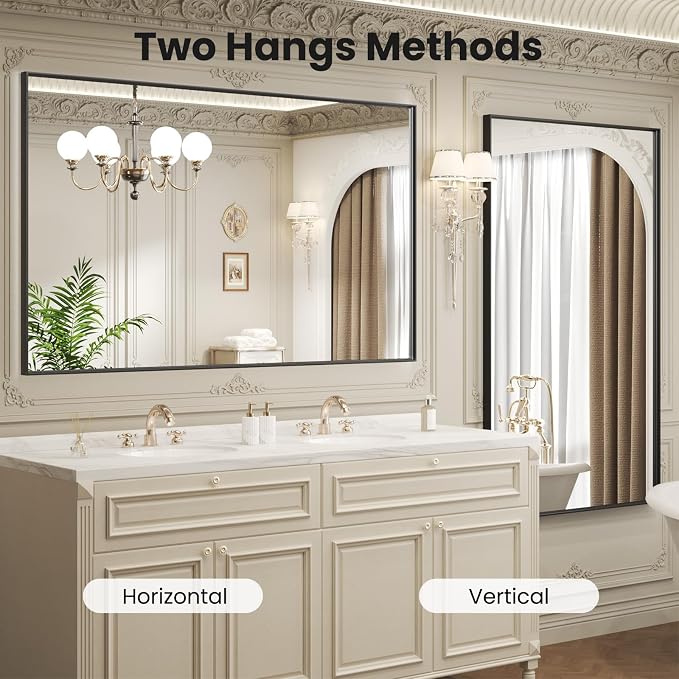 LOAAO Black Bathroom Mirror 72"X36"