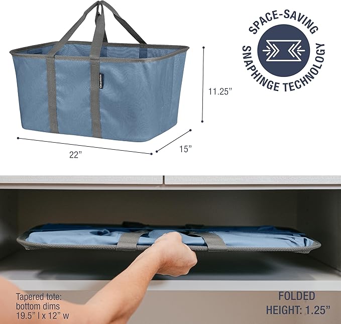 CleverMade Collapsible Laundry Tote - Denim Charcoal 2-Pack 50L - Foldable Storage Organization Container for Clothes Laundry Room Storage Solution
