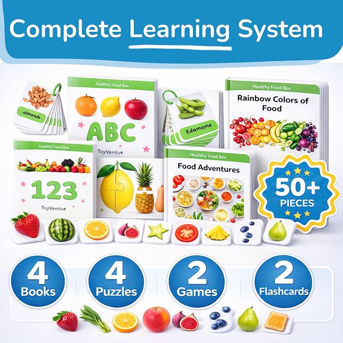 TOYVENTIVE Toddler Learning Kit with 4 Toddler Books, 2 Flash Cards for Toddlers 1-3, 4 Puzzles & 2 Games, Preschool Learning Activities