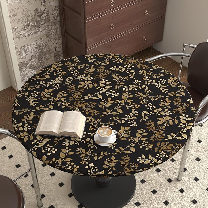 Dark Floral Peel and Stick Wallpaper, Vintage Gold Leaf Self-Adhesive Contact