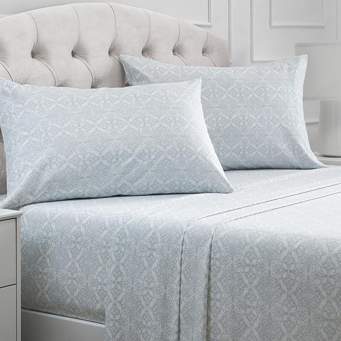 Mellanni Queen Sheets Set - 4 PC Iconic Collection Bedding - Hotel Luxury, Extra Soft, Cooling Bed Sheets - Wrinkle, Fade, Stain Resistant (Queen, Laced Sky Blue)