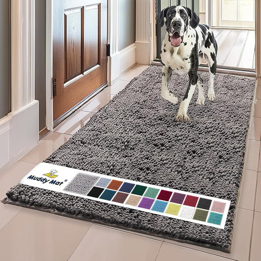 Muddy Mat® | Super Absorbent Door Mat Indoor, Microfiber Quick Dry Chenille Entryway Rug, Non-Slip Front Door Mat, Indoor Mats for Entryway, Machine Washable Pet Rug, Charcoal 36" x 120"